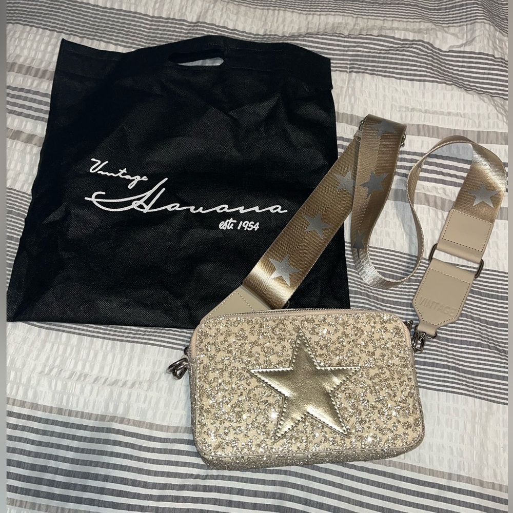 EUC* Gold Glitter Vintage Havana Crossbody Purse - Picture 2 of 9